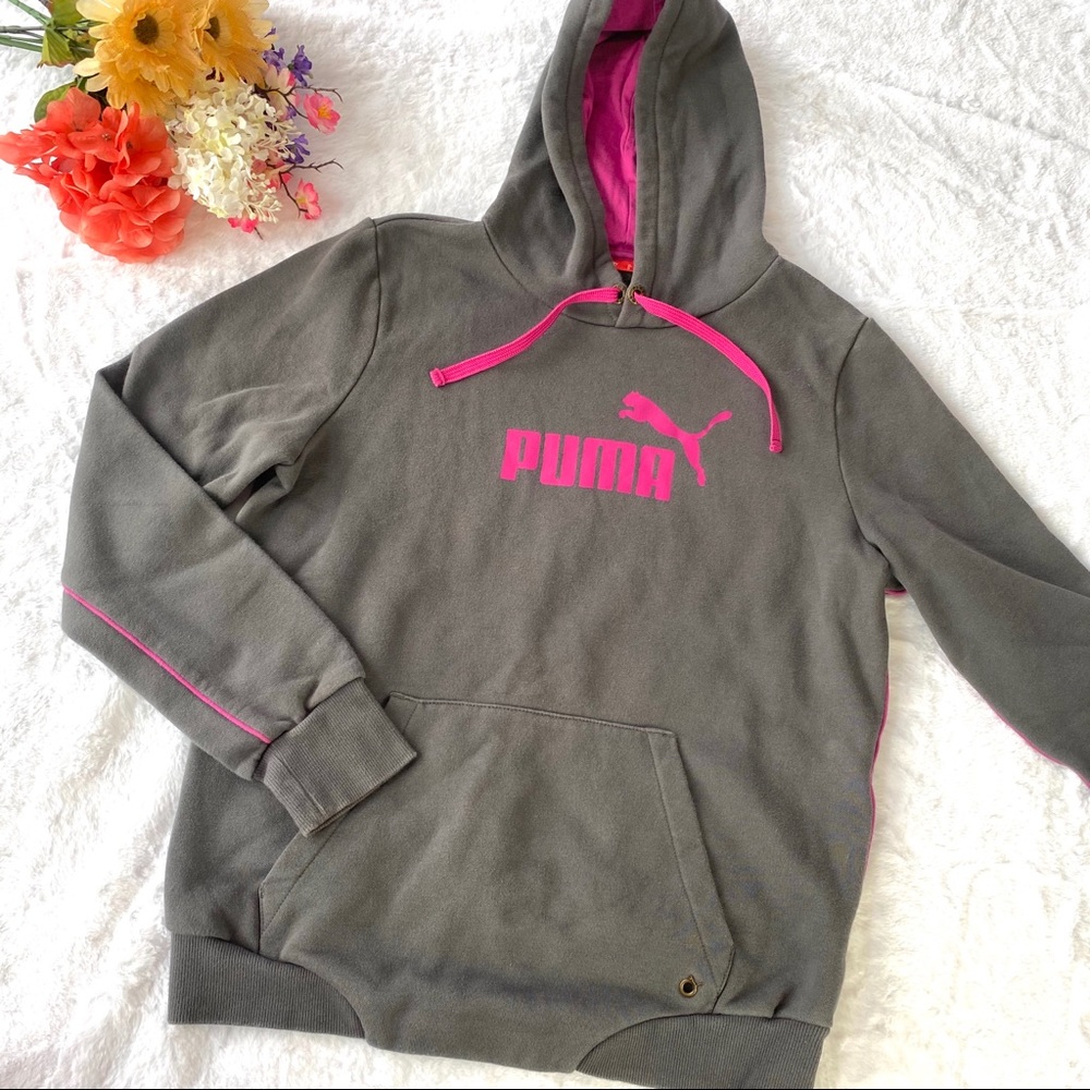 Puma Gray Pink Hoodie With Front Pocket